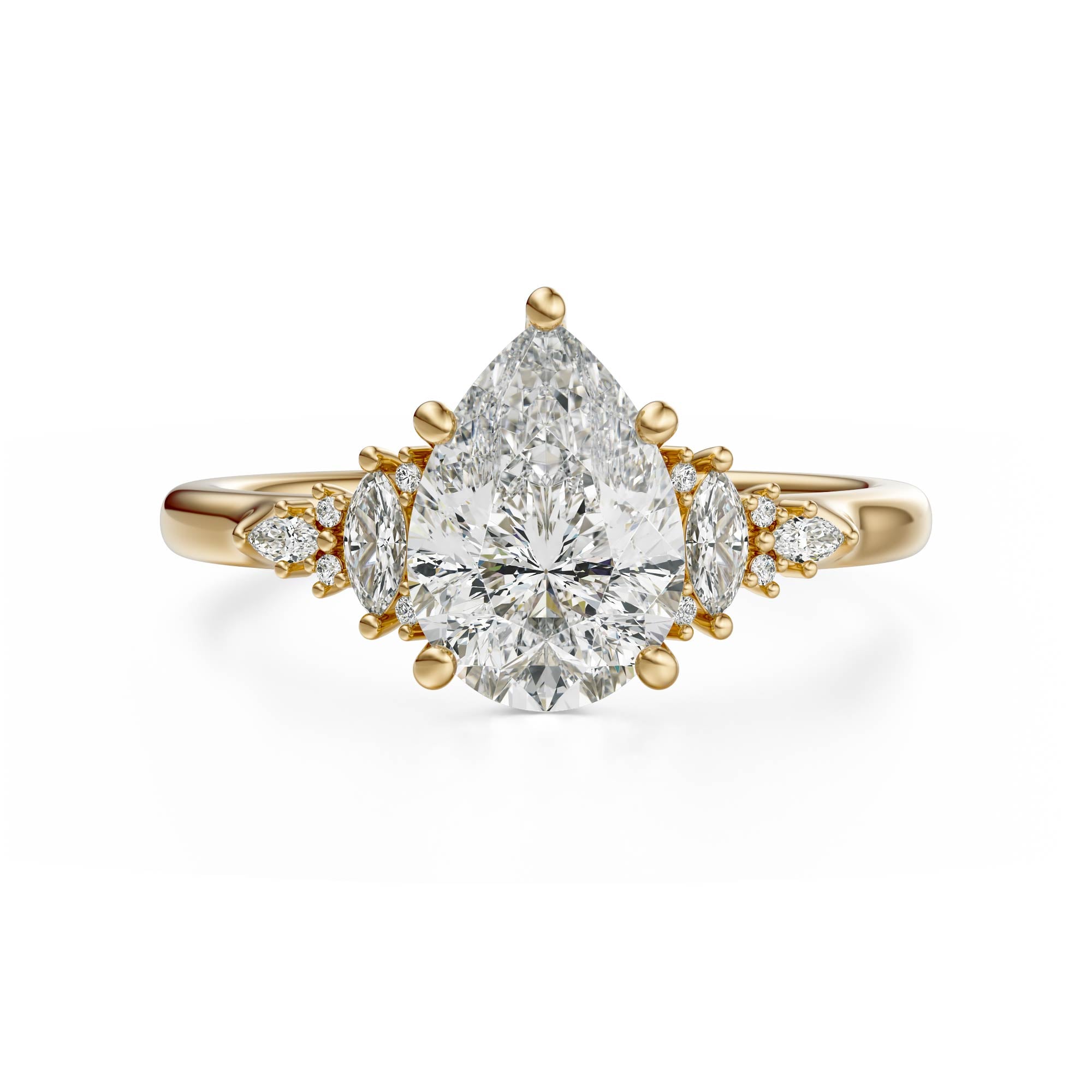 Marquise Shaped Three Stone Lab Grown Diamond Engagement Ring